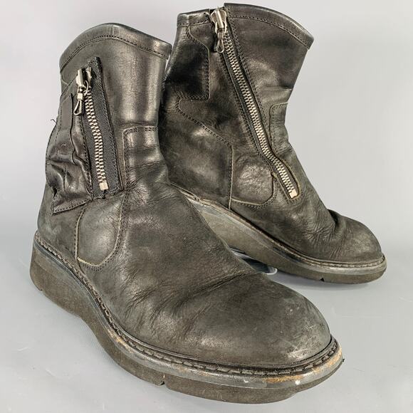 JULIUS_7 Size 9.5 Black Leather Zip Up Ankle Boots - Picture 1 of 8